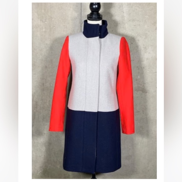 J.Crew Colorblock Wool Pea Coat, Size 0 - Picture 6 of 9